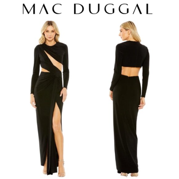Mac Duggal Long Sleeve Keyhole Formal Luxury Evening Gown – Black NWT - Picture 2 of 4